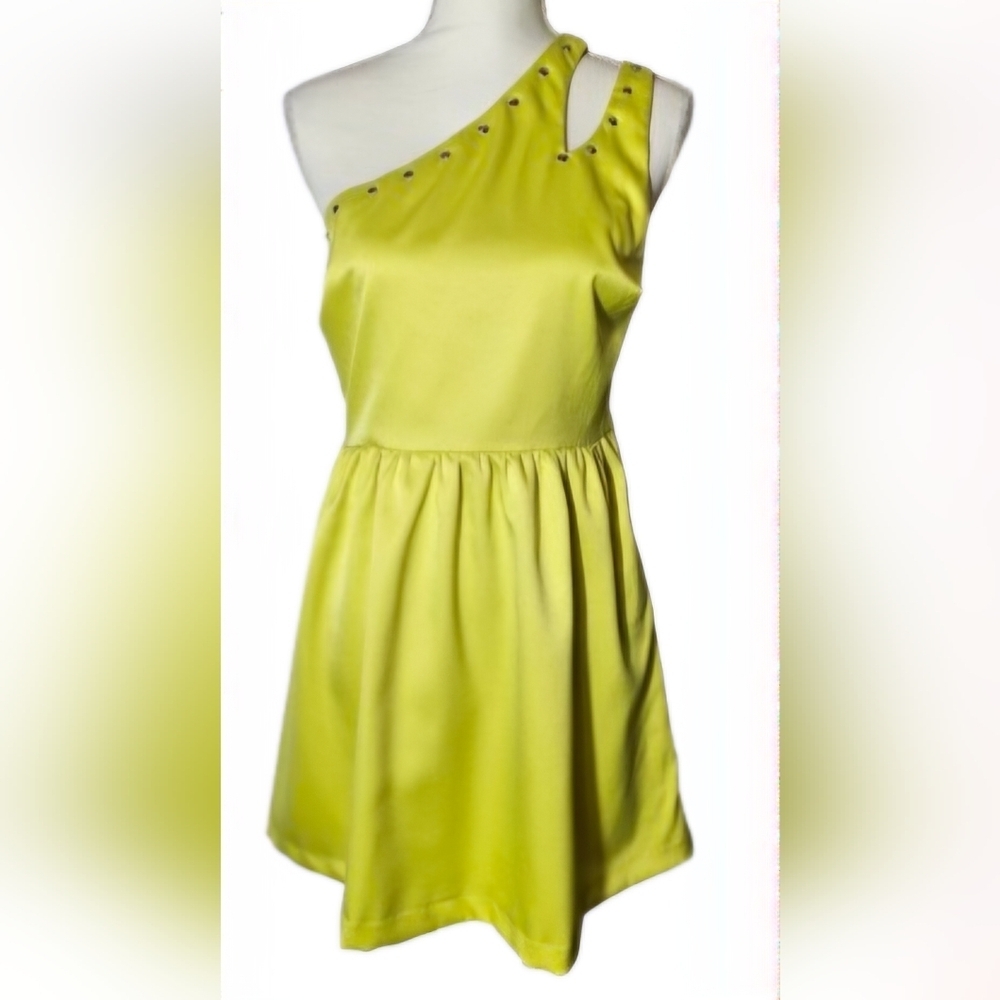 Eric & Lani Lime Green One Shoulder Studded Cocktail Dress Women's Size Large